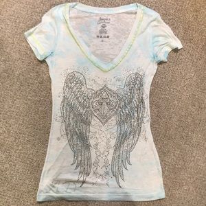 Angels and diamonds blue and white tee shirt